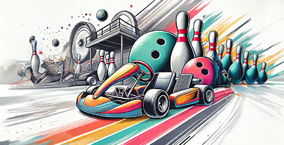ilustração representando o center kart, espaço recreativo com pista de kart e boliche
